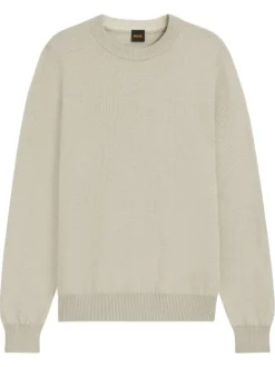 Pull en coton beige en maille tricotée pourvues de manches longues
