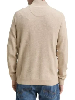 Pull en coton beige uni avec un col camionneur et des manches longues