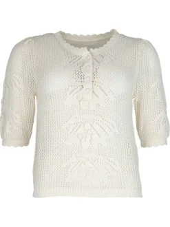 Pull en coton beige uni avec une coupe droite et un col rond