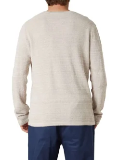 Pull en coton beige uni pourvu d'une coupe droite et d'un col rond