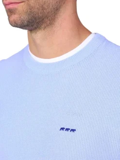 Pull en coton biologique bleu ciel uni avec une coupe droite et un col rond