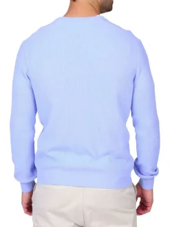Pull en coton biologique bleu ciel uni avec une coupe droite et un col rond