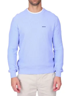Pull en coton biologique bleu ciel uni avec une coupe droite et un col rond