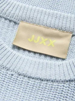 Pull en coton biologique bleu clair pourvu d'un col rond et de manches longues