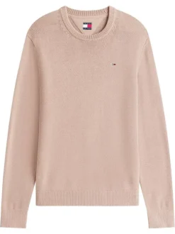 Pull en coton biologique camel uni avec une coupe droite et un col rond