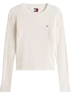 Pull en coton biologique écru uni avec une coupe droite et un col rond