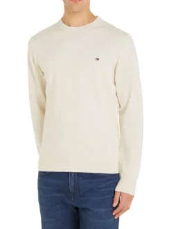 Pull en coton biologique écru uni coupe droite avec un col rond