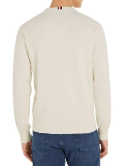 Pull en coton biologique écru uni coupe droite avec un col rond
