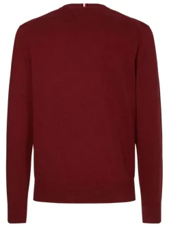 Pull en coton biologique (en partie) bordeaux uni à coupe droite col rond et petit logo brodé