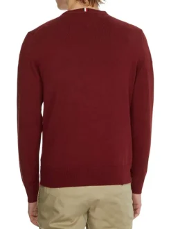 Pull en coton biologique (en partie) bordeaux uni à coupe droite col rond et petit logo brodé