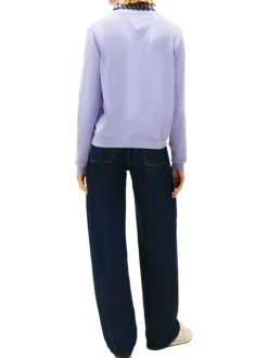 Pull en coton biologique lavande uni avec une coupe droite et un col V