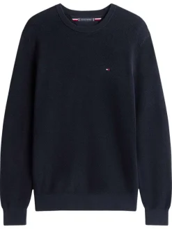 Pull en coton biologique marine à coupe ajustée pourvu d'un col rond