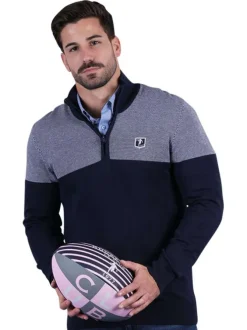 Pull en coton biologique marine en maille piquée avec une coupe droite