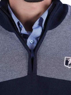 Pull en coton biologique marine en maille piquée avec une coupe droite