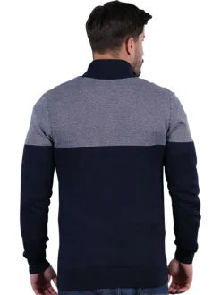 Pull en coton biologique marine en maille piquée avec une coupe droite