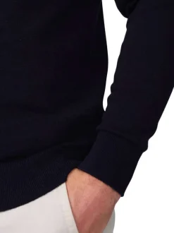 Pull en coton biologique marine uni avec une coupe droite et un col polo