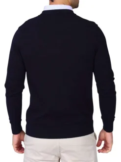 Pull en coton biologique marine uni avec une coupe droite et un col polo