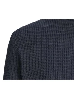 Pull en coton biologique marine uni à coupe droite avec col roulé gaufré