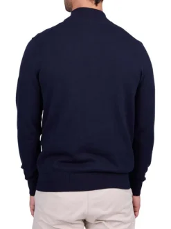 Pull en coton biologique marine uni à coupe droite et col camionneur