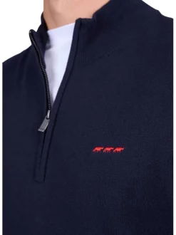 Pull en coton biologique marine uni à coupe droite et col camionneur