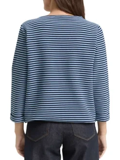 Pull en coton biologique mélangé bleu à rayures avec une coupe droite