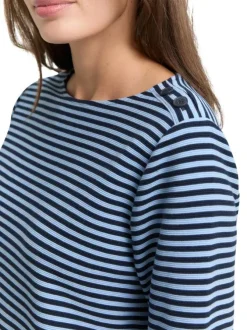 Pull en coton biologique mélangé bleu à rayures avec une coupe droite