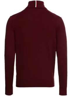 Pull en coton biologique mélangé bordeaux en maille jersey à coupe droite et col roulé