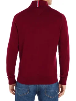 Pull en coton biologique mélangé bordeaux en maille jersey à coupe droite et col roulé