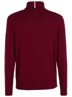 Pull en coton biologique mélangé bordeaux en maille jersey à coupe droite et col roulé