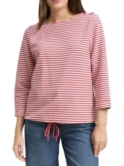 Pull en coton biologique mélangé rose à rayures avec une coupe droite
