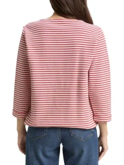 Pull en coton biologique mélangé rose à rayures avec une coupe droite