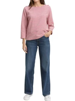 Pull en coton biologique mélangé rose à rayures avec une coupe droite