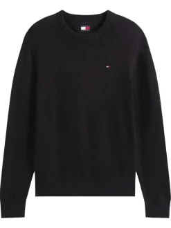 Pull en coton biologique noir uni avec un col rond et une coupe droite