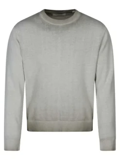 Pull en coton biologique olive uni pourvu d'un col rond et d'un aspect fumé