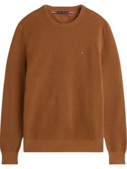 Pull en coton biologique orange à coupe ajustée pourvu d'un col rond
