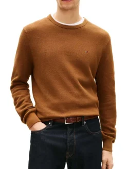Pull en coton biologique orange à coupe ajustée pourvu d'un col rond