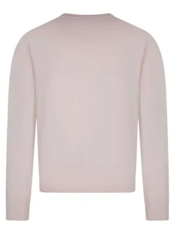 Pull en coton biologique rose uni pourvu d'un col rond et d'un aspect fumé