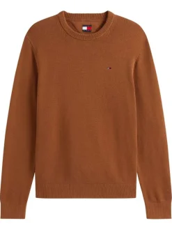 Pull en coton biologique taupe uni avec une coupe droite et un col rond