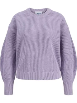 Pull en coton biologique violet pourvu d'un col rond et de manches longues