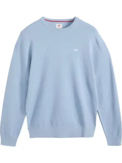 Pull en coton bleu ciel uni avec une coupe droite et un col rond