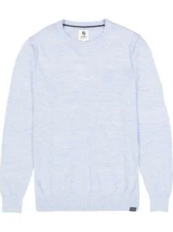 Pull en coton bleu ciel uni avec une coupe droite et un col rond
