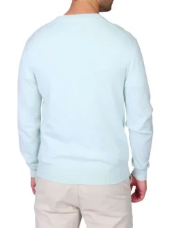 Pull en coton bleu ciel uni avec une coupe droite et un col V