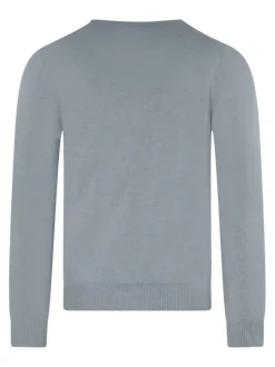 Pull en coton bleu clair à coupe droite pourvu d'un col v côtelé