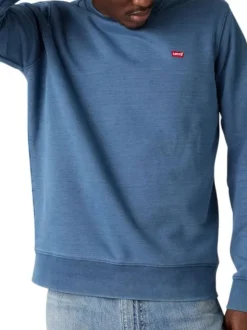 Pull en coton bleu à coupe droite effet délavé pourvu d'un col rond