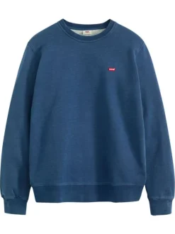 Pull en coton bleu à coupe droite effet délavé pourvu d'un col rond