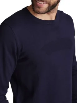 Pull en coton bleu marine uni à coupe ajustée avec le logo ton sur ton