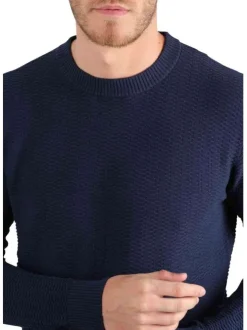 Pull en coton bleu marine uni en maille texturée et bords côtes