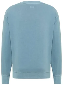 Pull en coton bleu uni avec un col rond et des manches longues