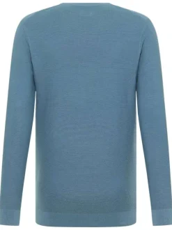 Pull en coton bleu uni avec un col rond et des manches longues