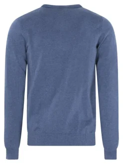 Pull en coton bleu uni coupe ajustée avec un logo en relief sur la poitrine